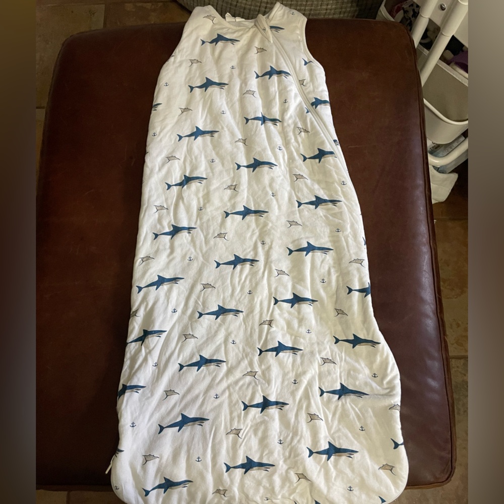 Kyte BABY White Sleep Sack with Blue Shark Print